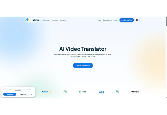 Maestra AI Video Translator 官网首屏,展示字幕和配音翻译入口